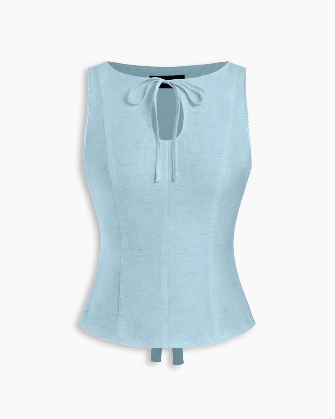 Boat Neck Tie-Up Detail Tailored Fit Top in Powder Blue