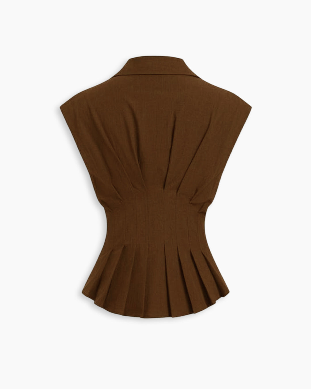 Casual Shirt Collar Tailored Fit Pleated Hem Top in Espresso Brown