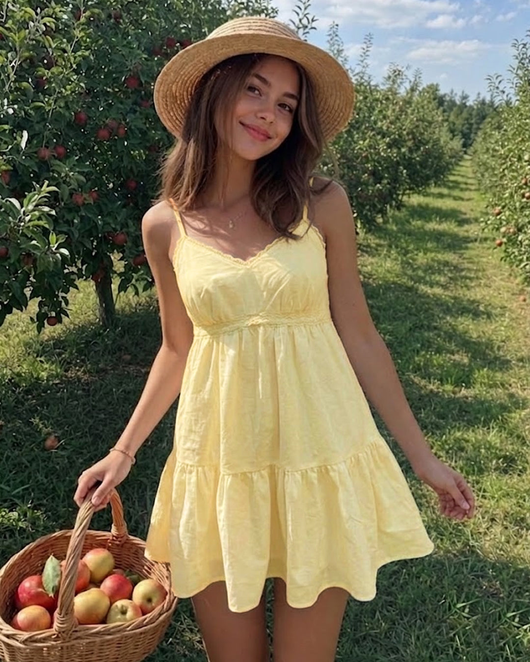 Spaghetti Strap Deep V-Neck Flowy Mini Dress in Pastel Yellow
