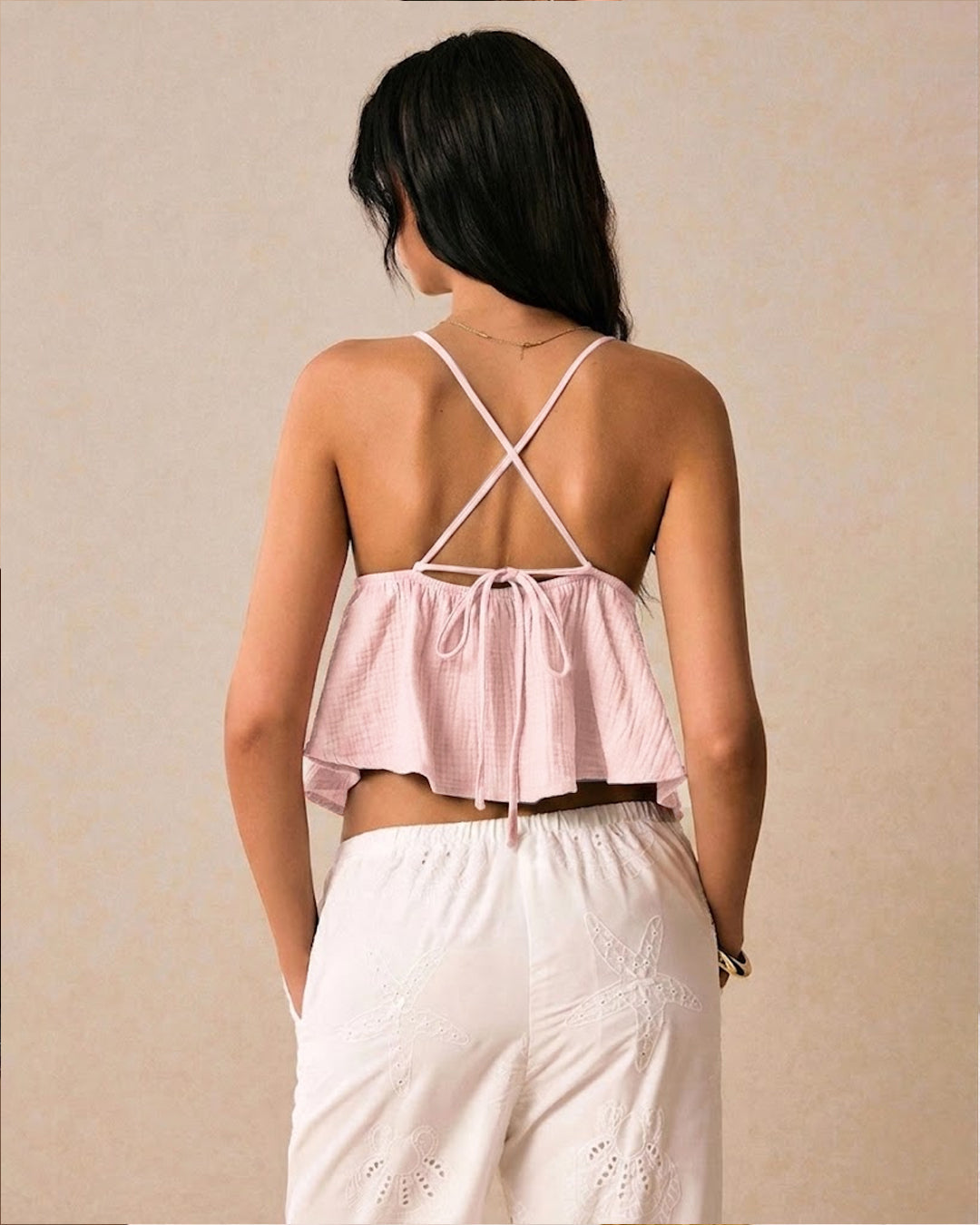 Casual Fit & Flared Cami Top in Baby pink