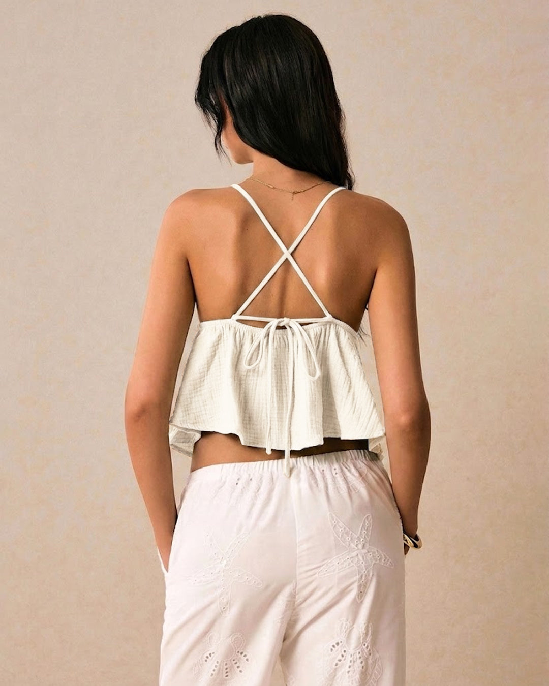 Casual Fit & Flared Cami Top in Off White