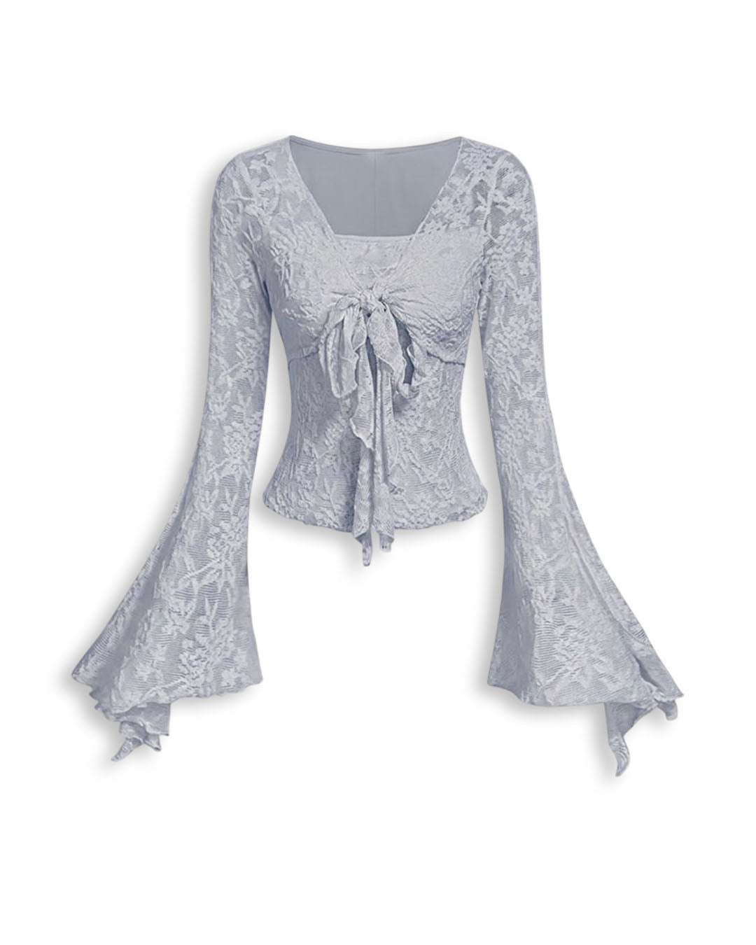 Lace Bell Sleeve Peplum Top  in Slate Blue
