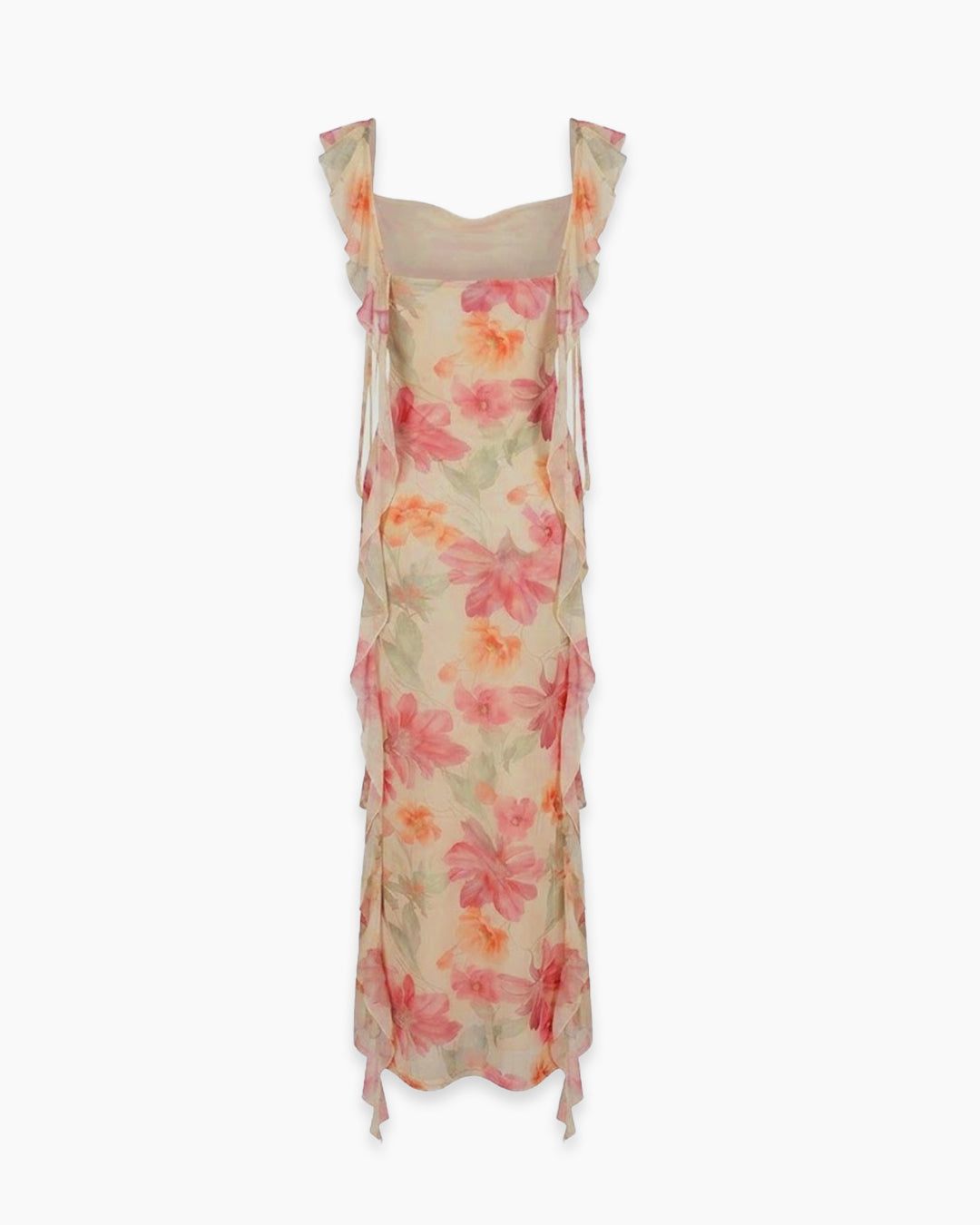 Mesh Ruffle Maxi Dress In Vanilla