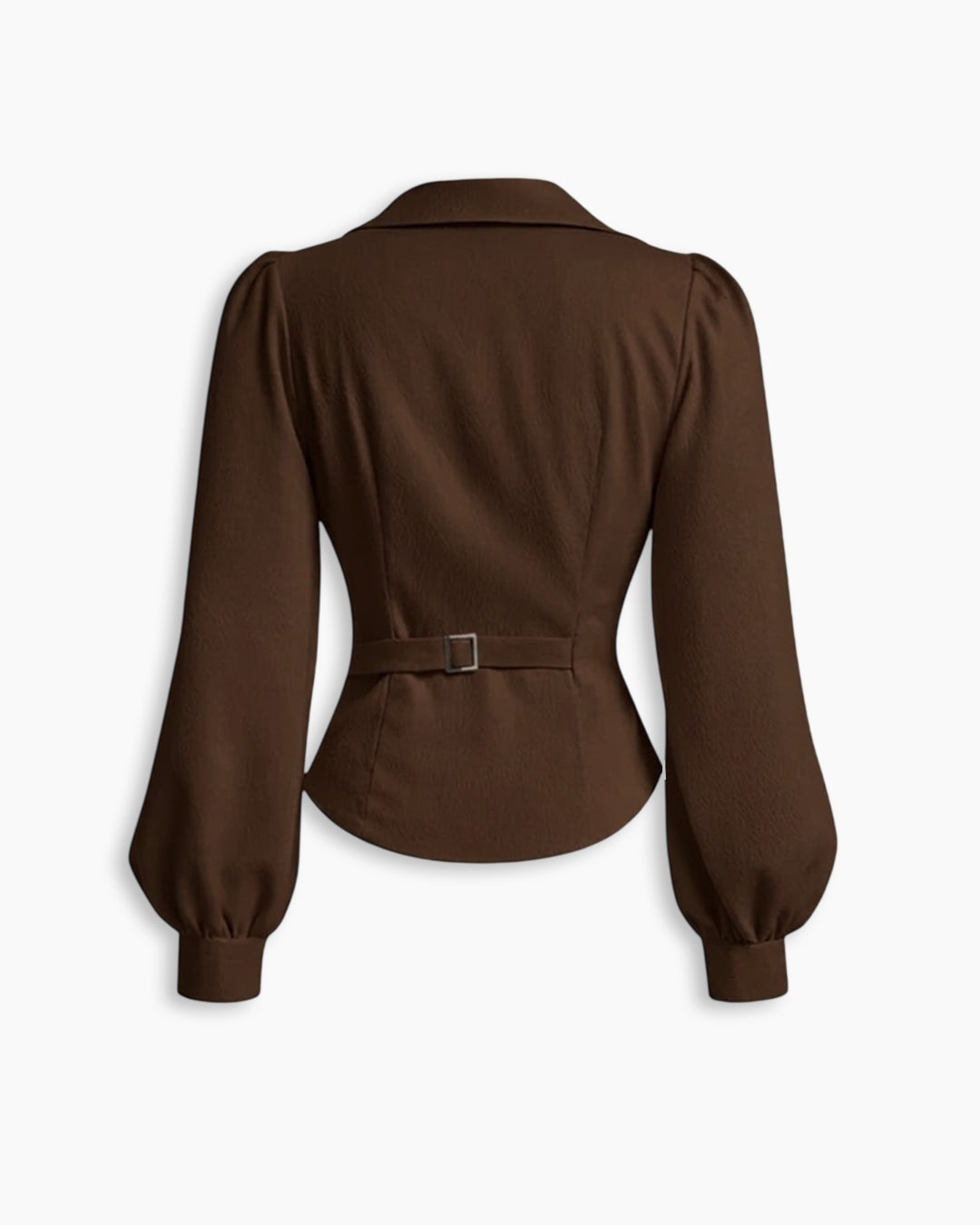 Formal V Neck Wrap Long Sleeve Top in Chocolate Brown