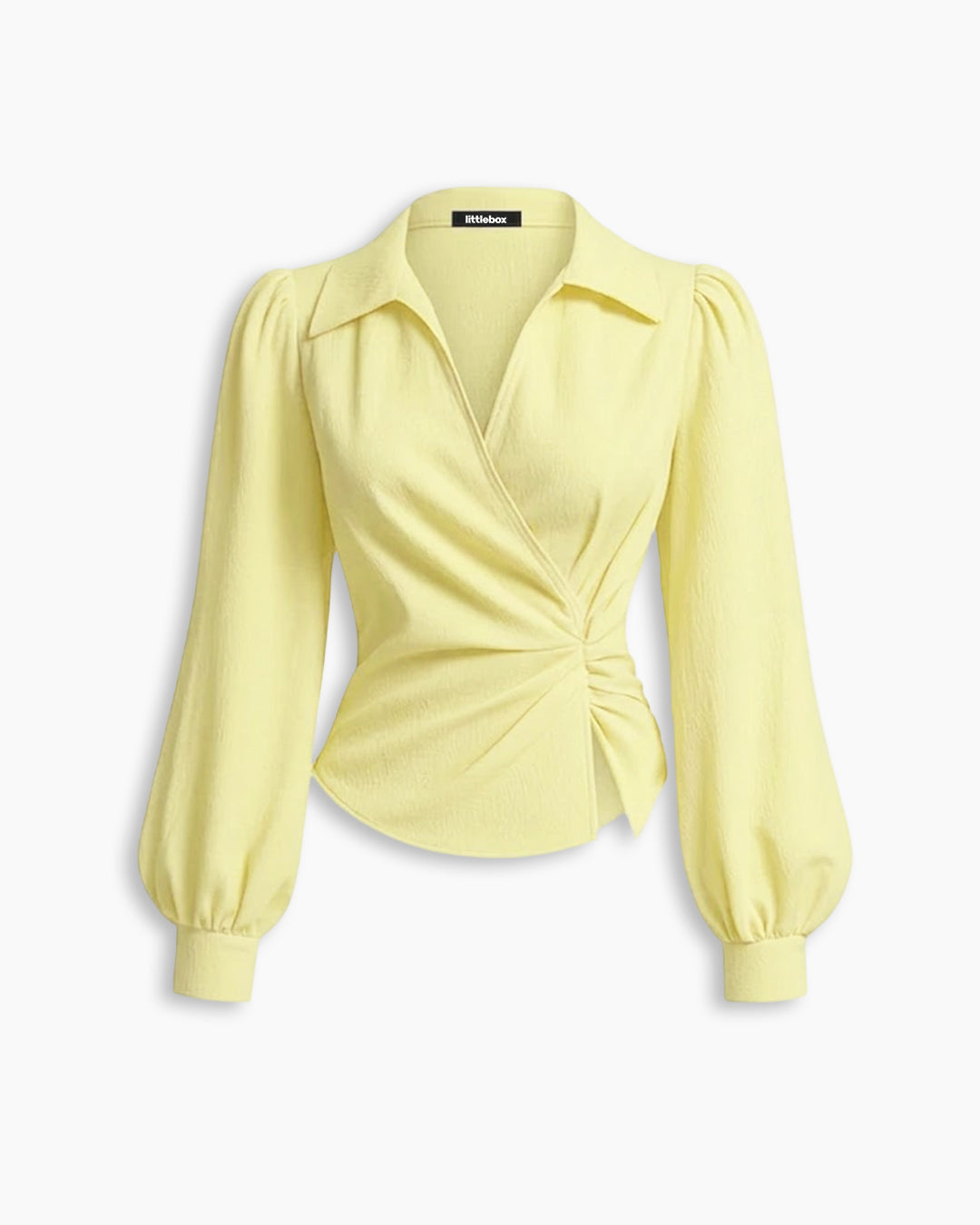 Formal V Neck Wrap Long Sleeve Top in Vanilla