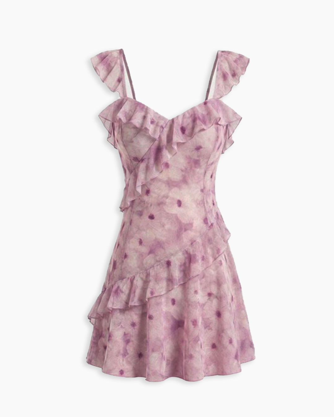 Sweetheart Neck Ruffle Strap Mini Dress in Lilac