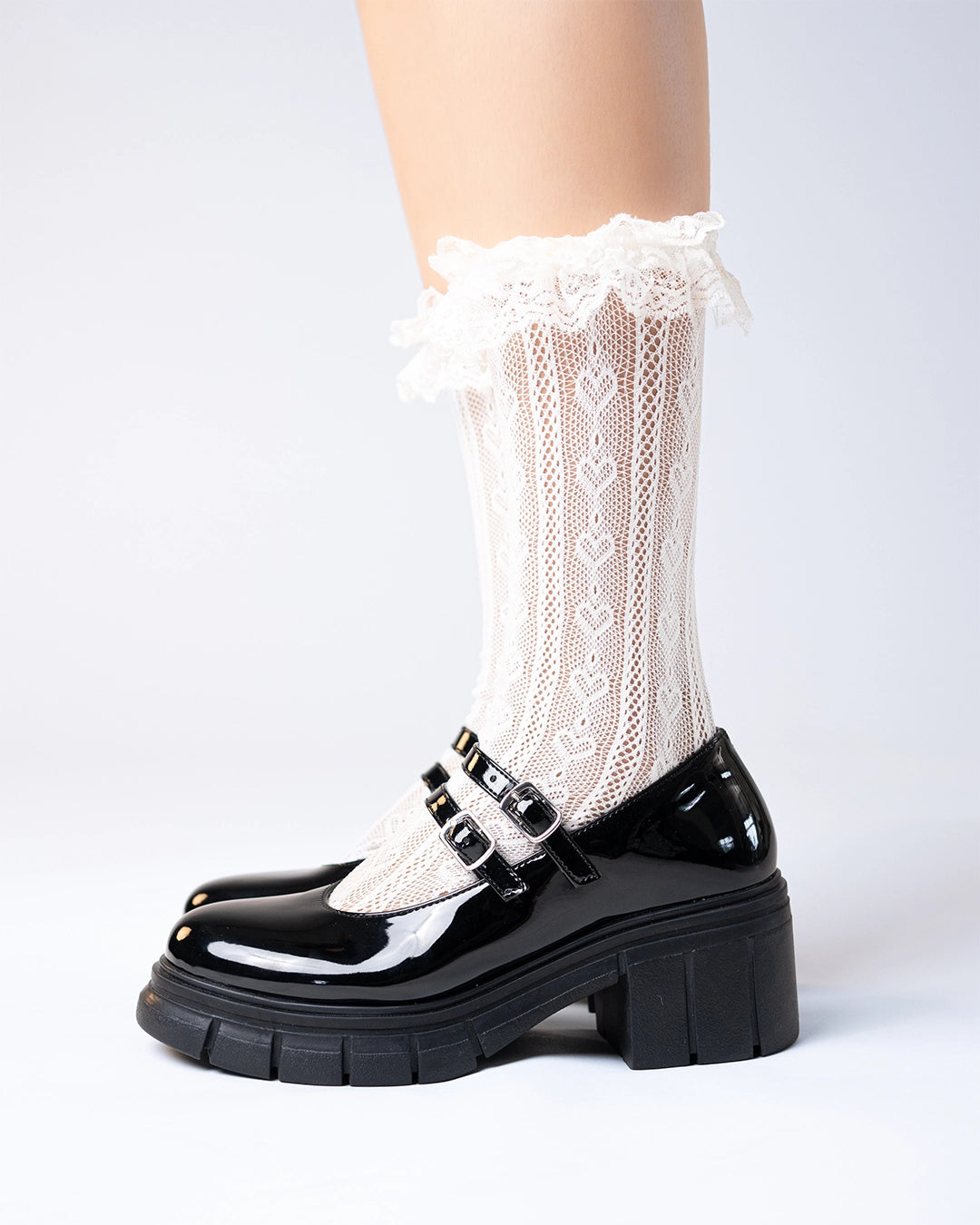 Double Buckle Strap Platform Mary Jane Shoes in Classic Black