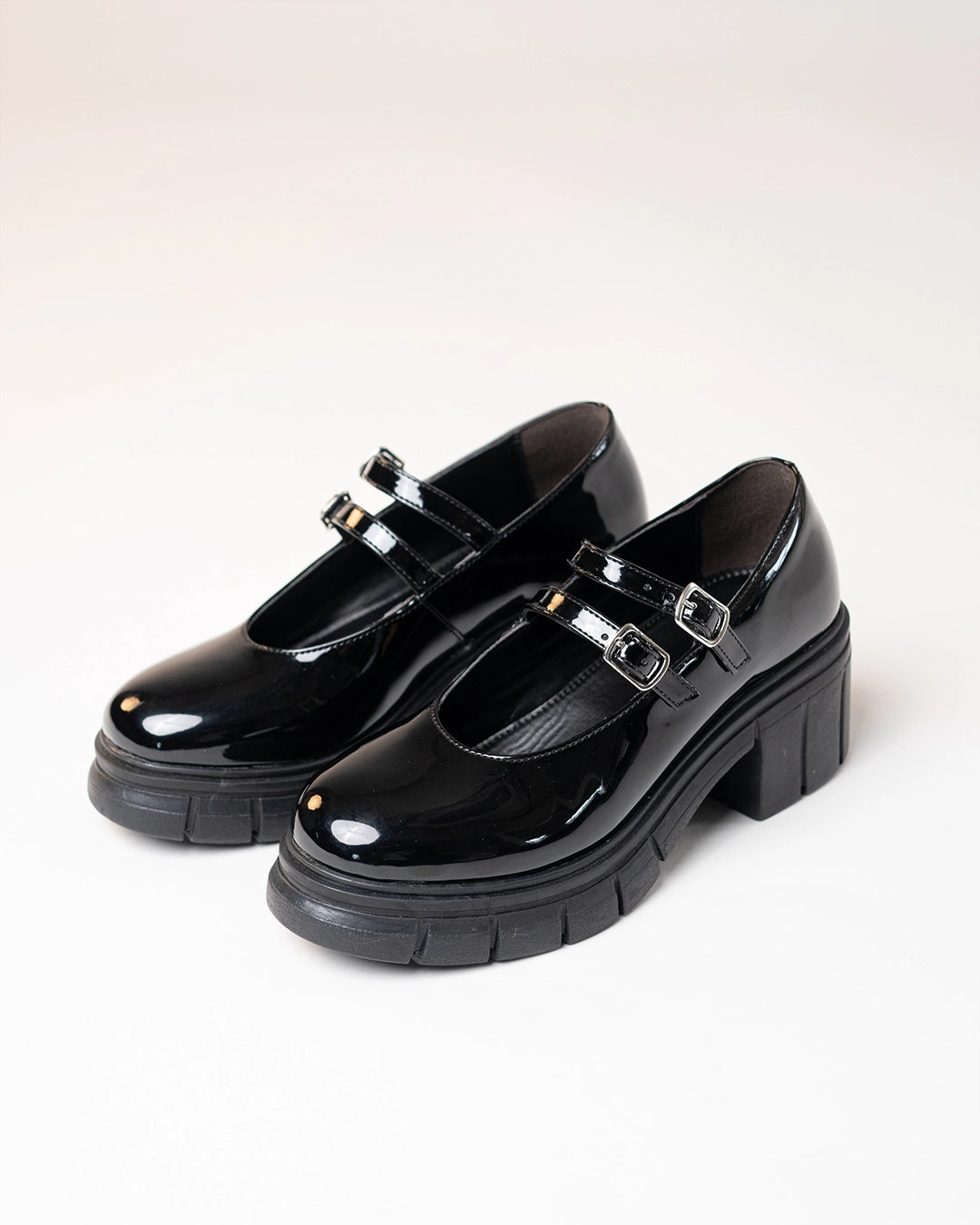 Double Buckle Strap Platform Mary Jane Shoes in Classic Black