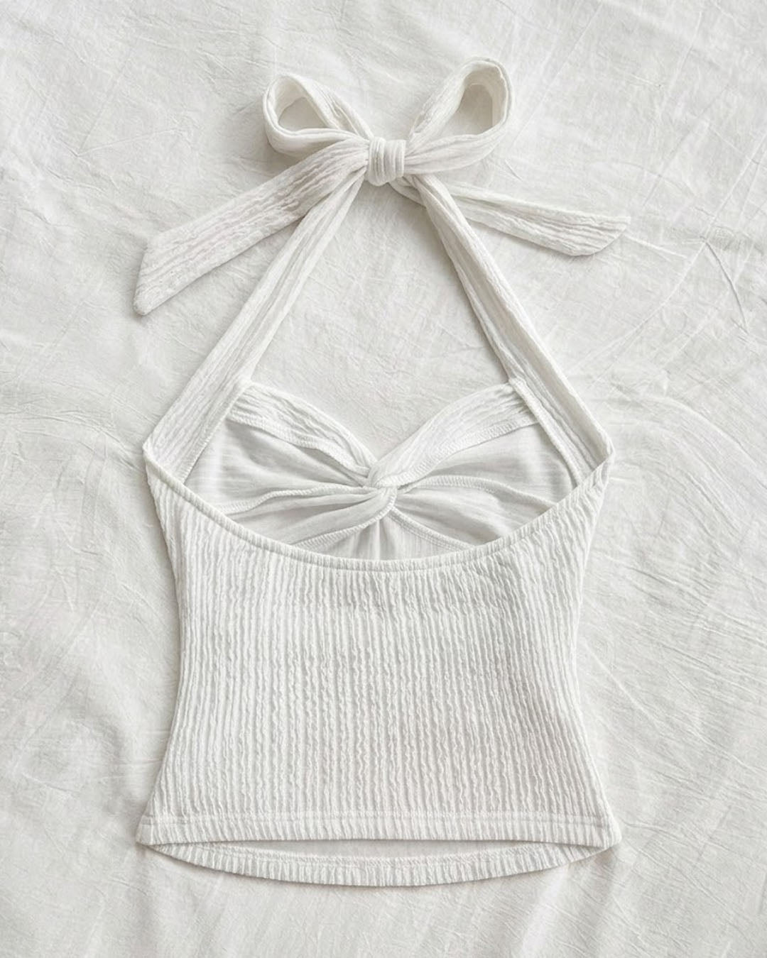 Tie-Up Twist Halter Neck Fitted Top in Classic White