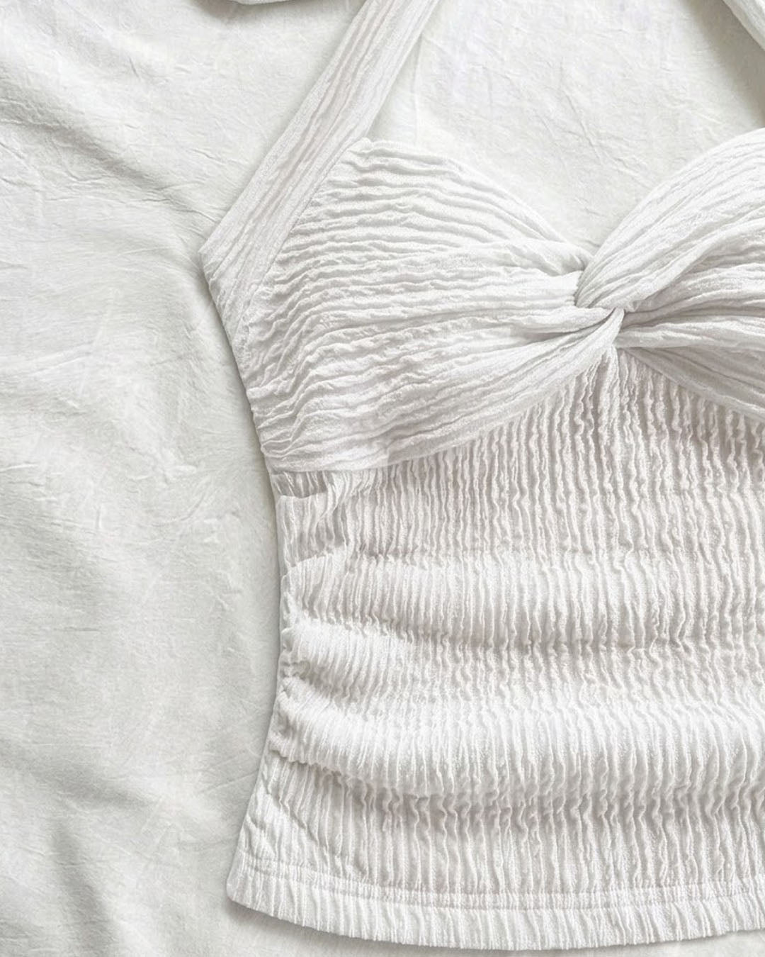 Tie-Up Twist Halter Neck Fitted Top in Classic White