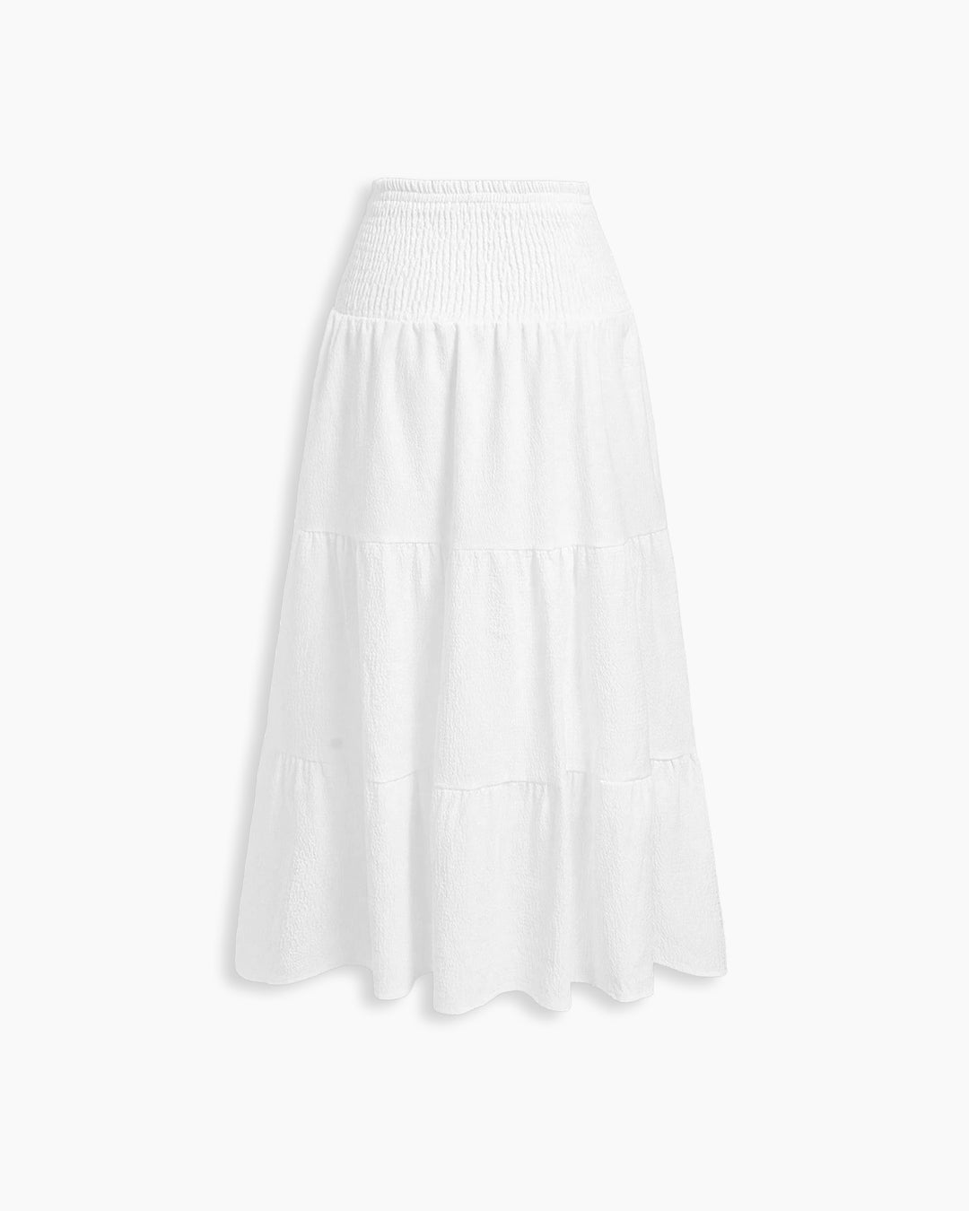 Smocked Waist Tiered Relaxed Fit Maxi Skirt in Off White