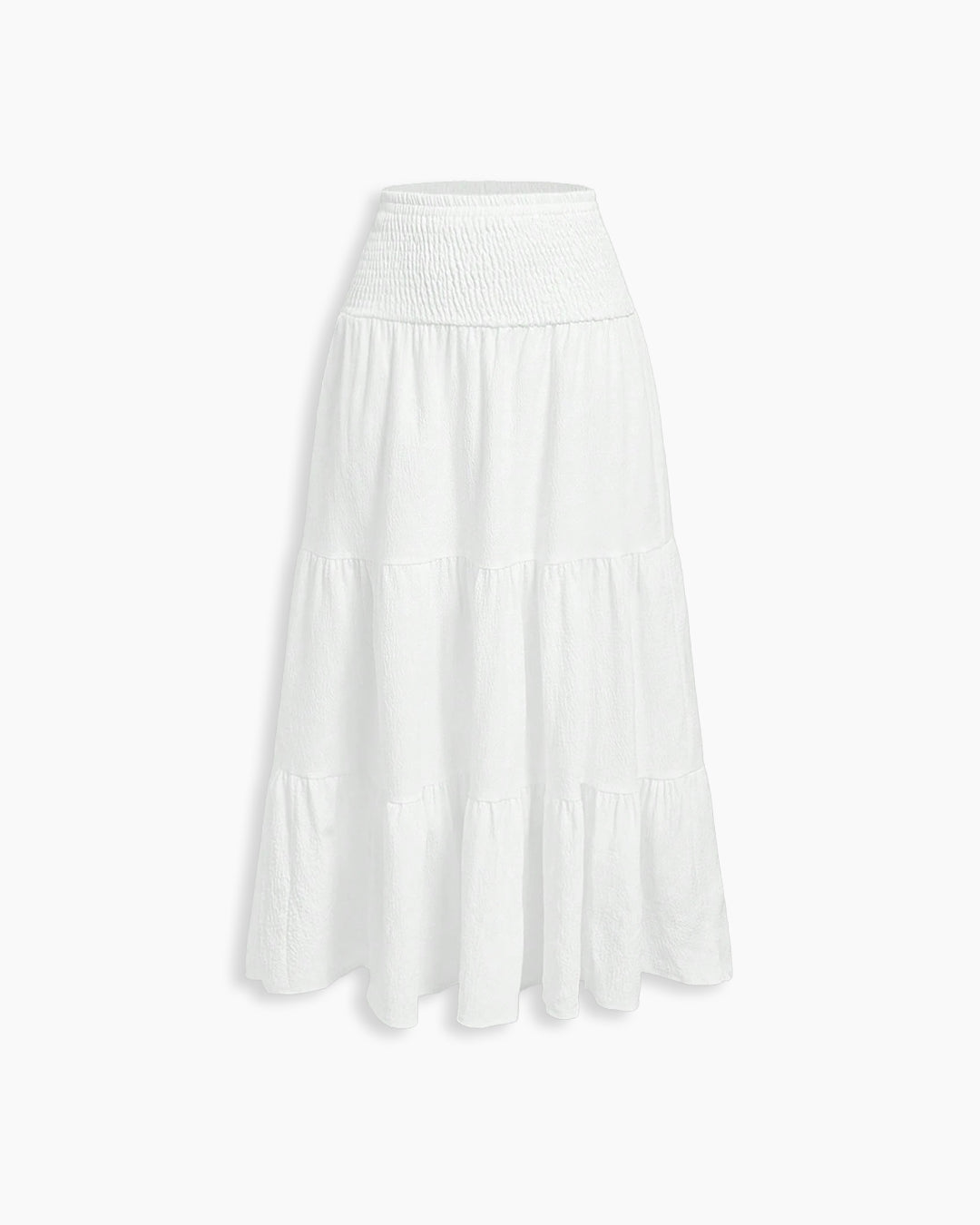 Smocked Waist Tiered Relaxed Fit Maxi Skirt in Off White