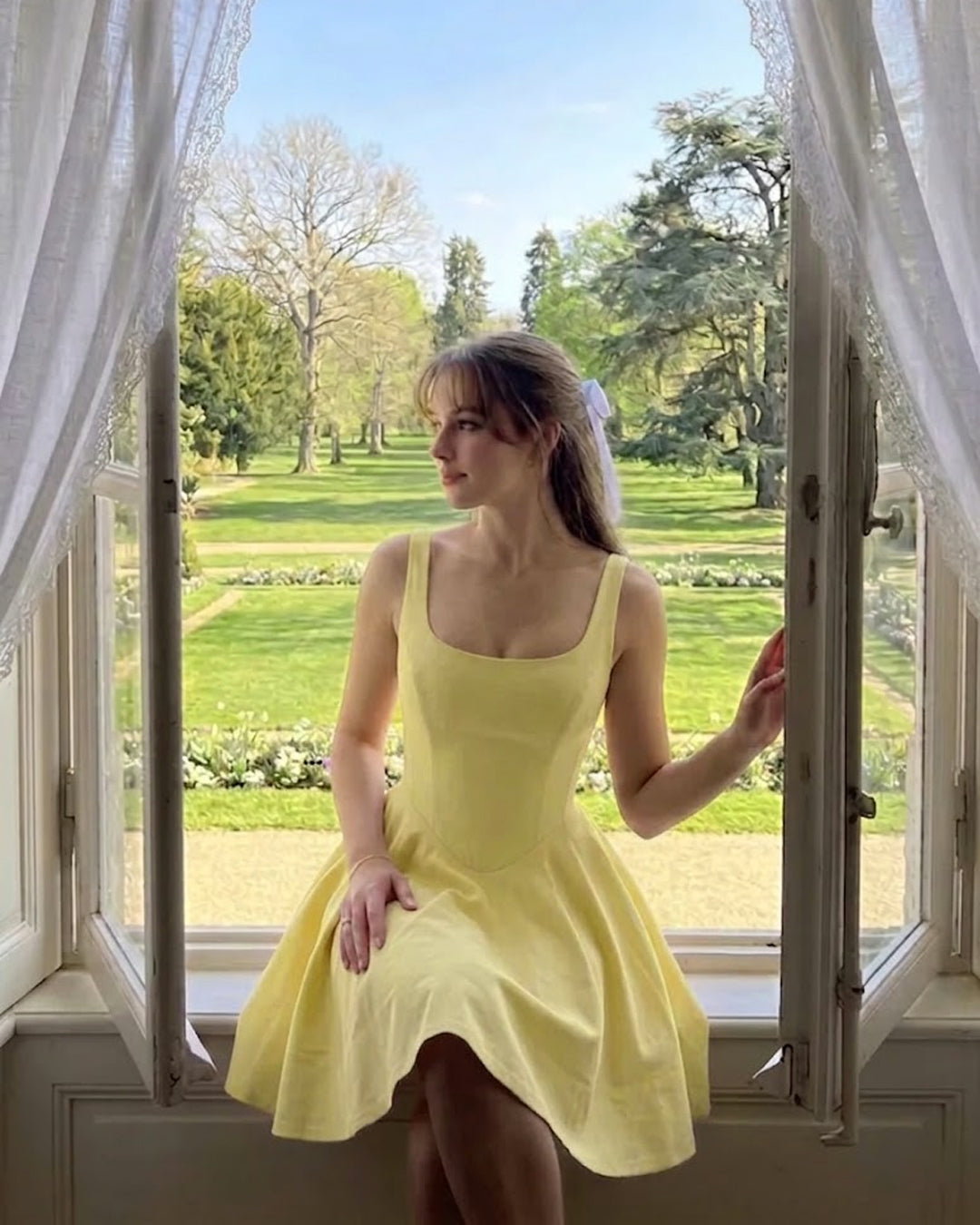 Scoop Neck Sleeveless Flared Hem Mini Dress in Butter Yellow