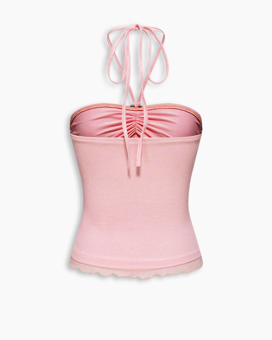 Ruffle Trim Halter Tie Top In Light Pink