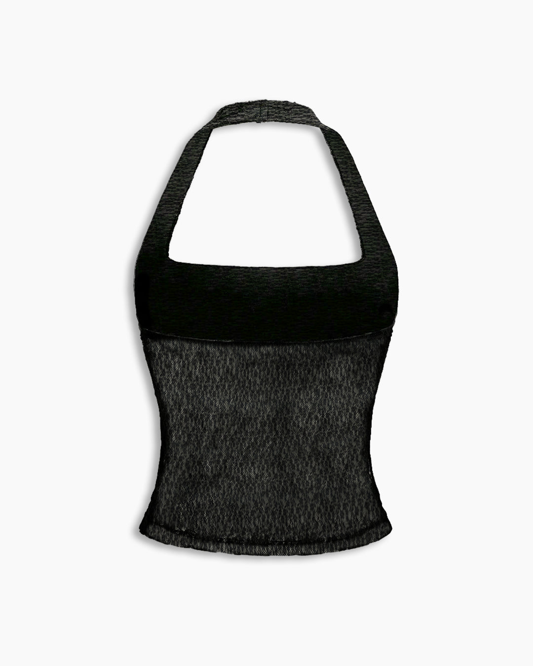 Halter Neck Sheer Lace Fitted Crop Top in Classic Black
