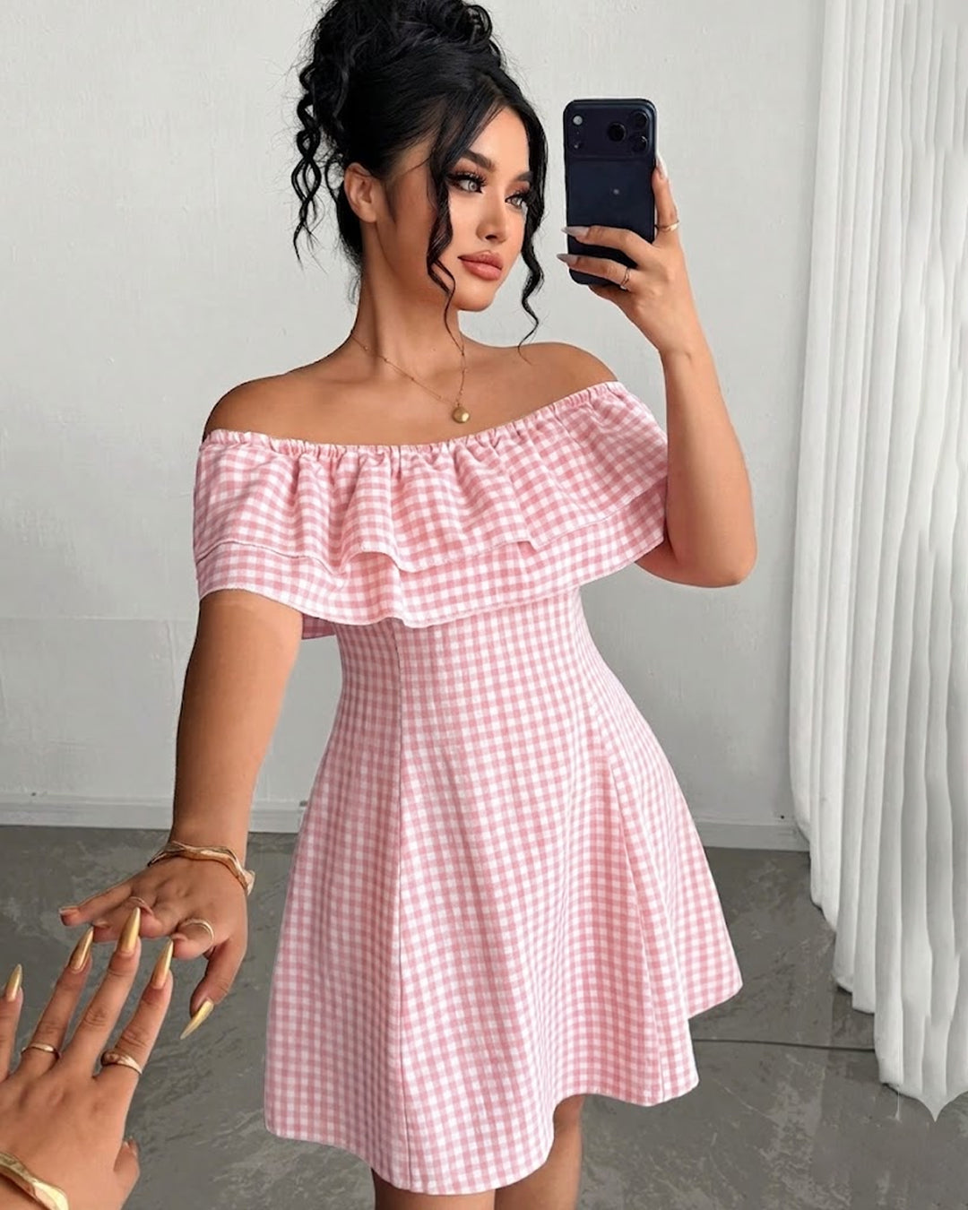Layered Ruffle Off Shoulder Mini Dress Curve and Plus In Baby Pink