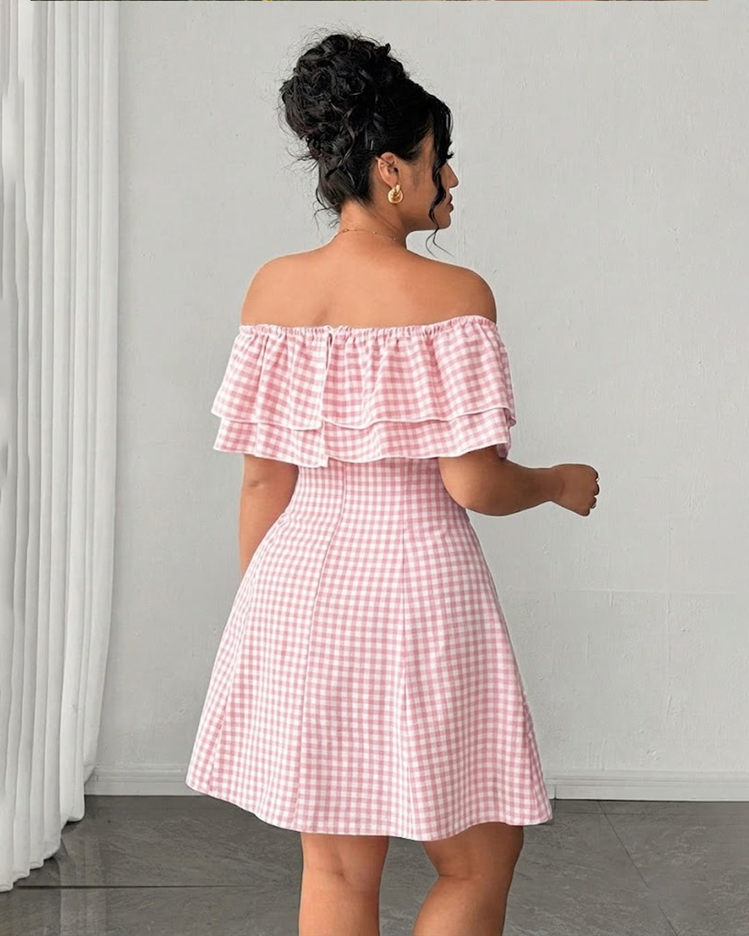 Layered Ruffle Off Shoulder Mini Dress Curve and Plus In Baby Pink