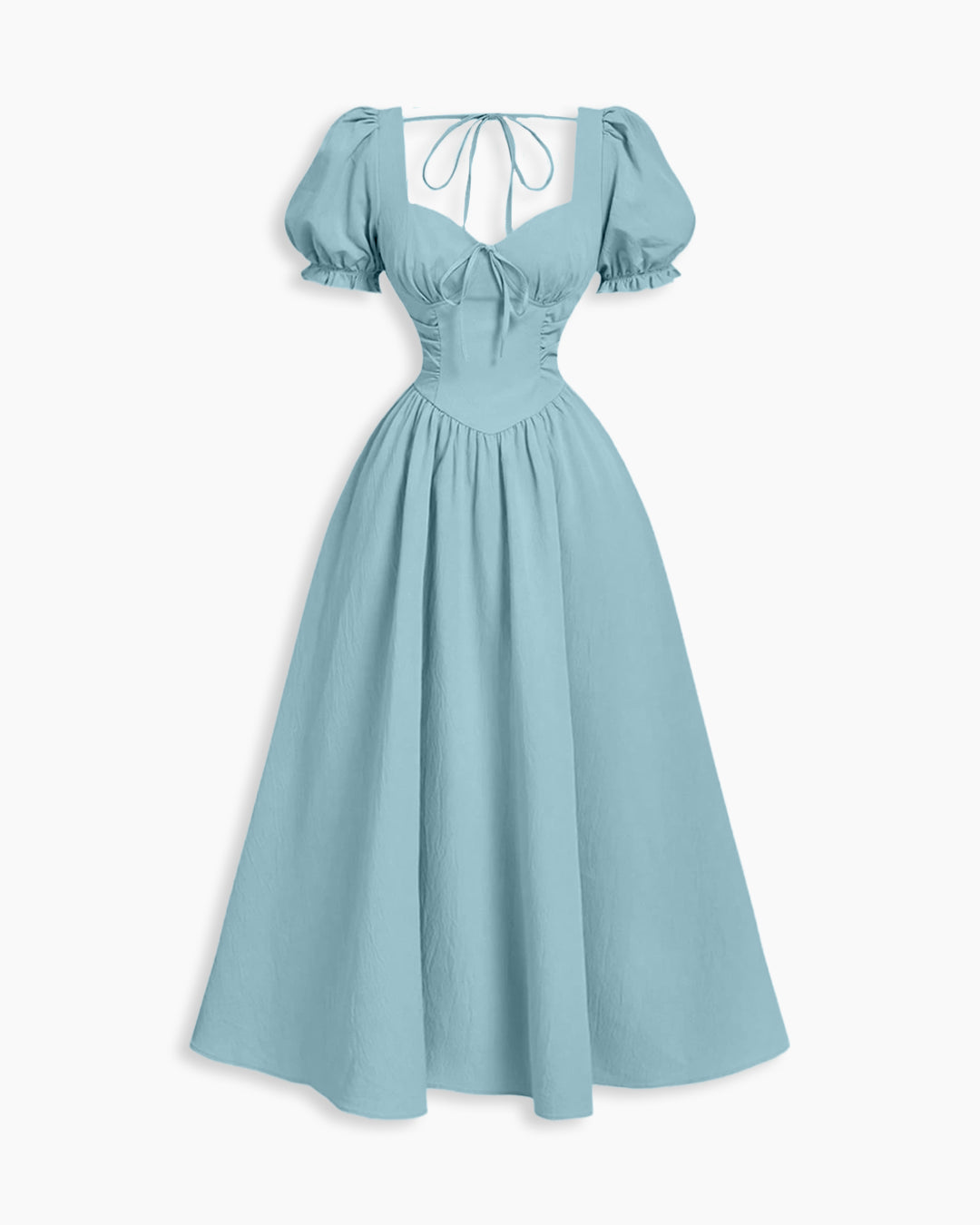 Ruched Sweetheart Neck Puff Sleeve Fit and Flare Dress In Baby Blue