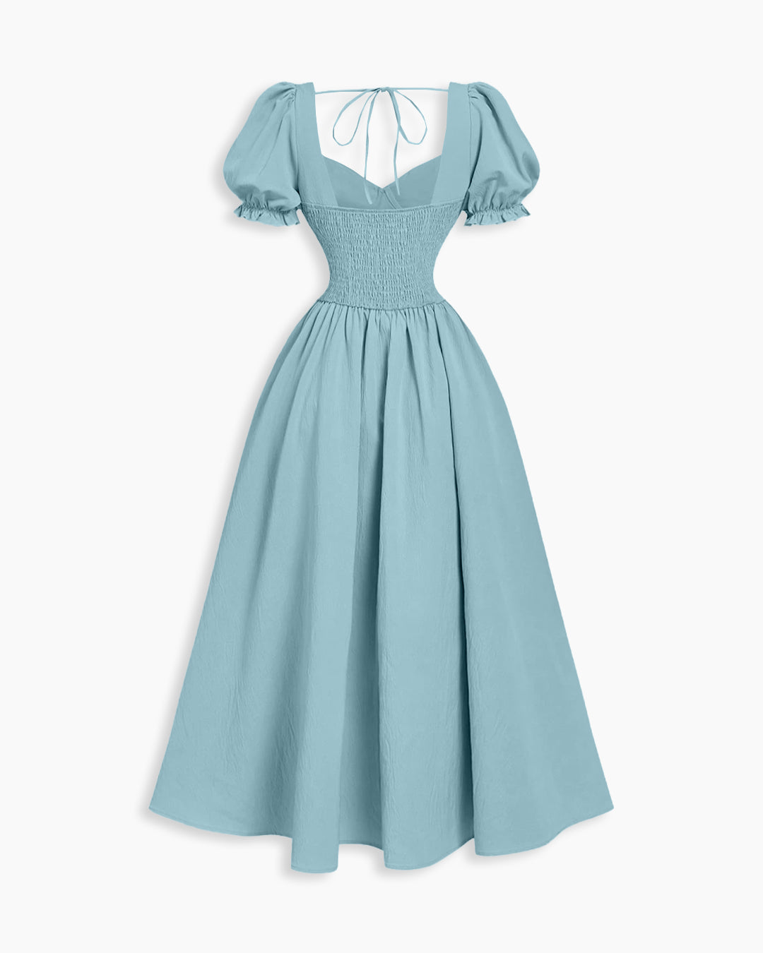 Ruched Sweetheart Neck Puff Sleeve Fit and Flare Dress In Baby Blue