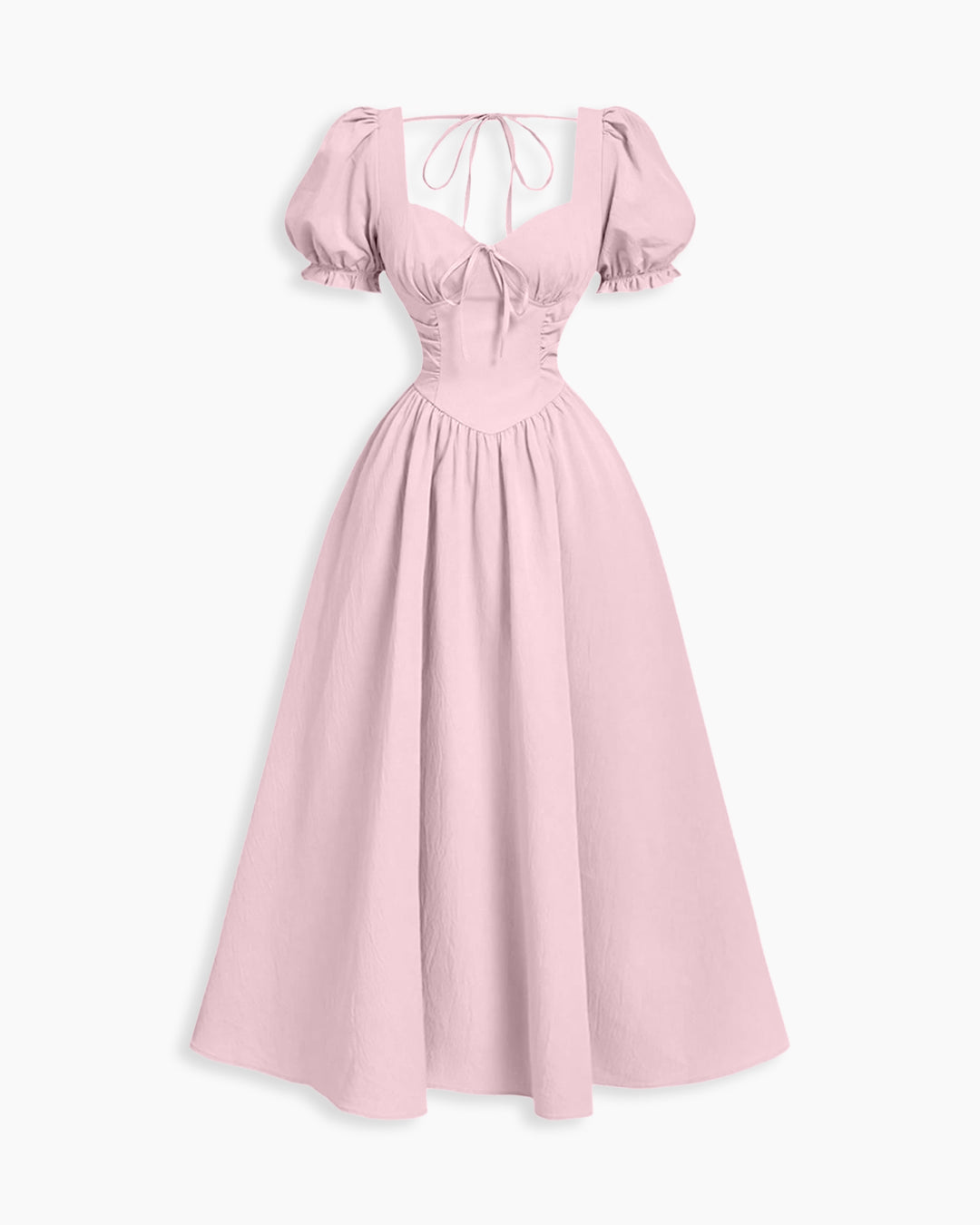 Ruched Sweetheart Neck Puff Sleeve Fit and Flare Dress In Baby Pink