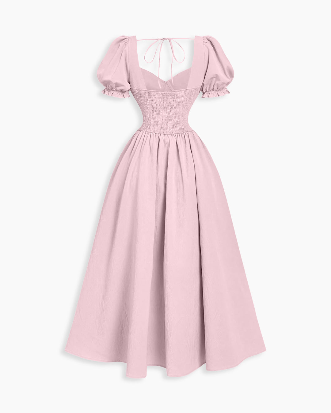 Ruched Sweetheart Neck Puff Sleeve Fit and Flare Dress In Baby Pink