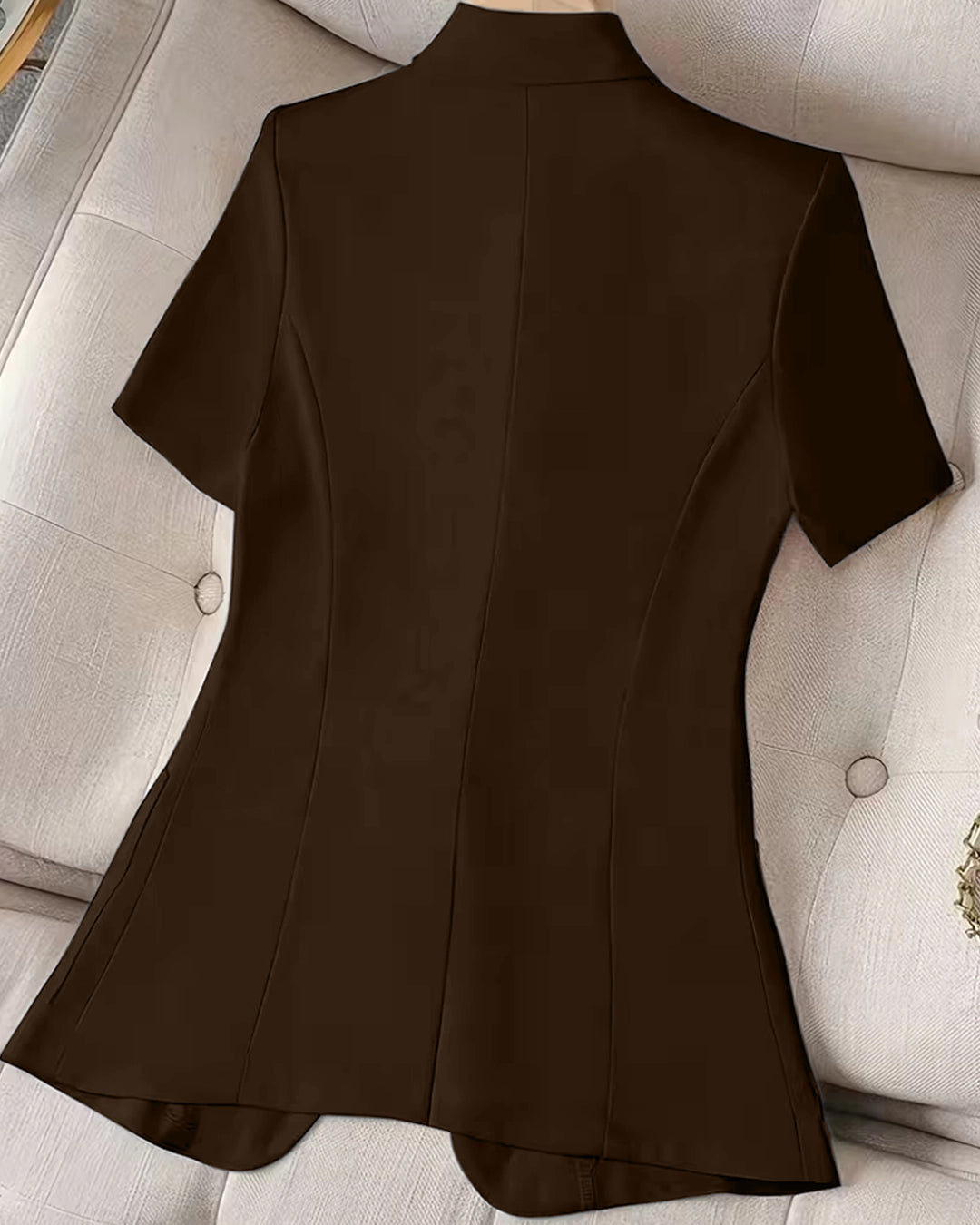 Tailored Short Sleeve Blazer Jacket in Coffee Brown