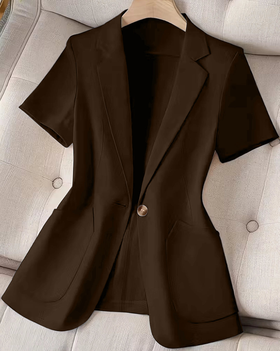 Tailored Short Sleeve Blazer Jacket in Coffee Brown