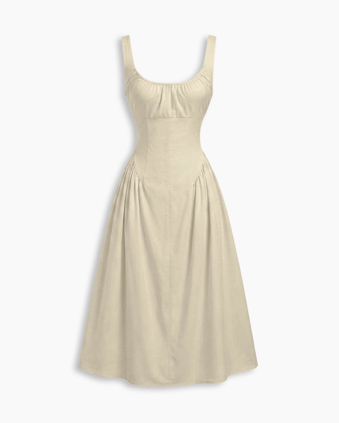 Scoop Neckline A-line Midi Dress in Cream