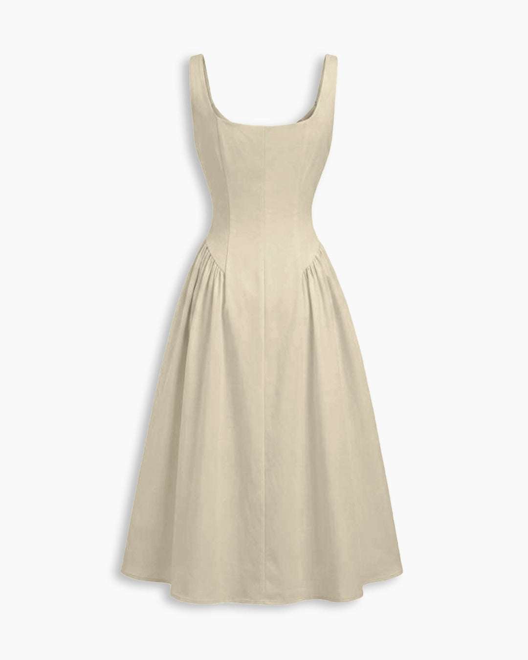 Scoop Neckline A-line Midi Dress in Cream