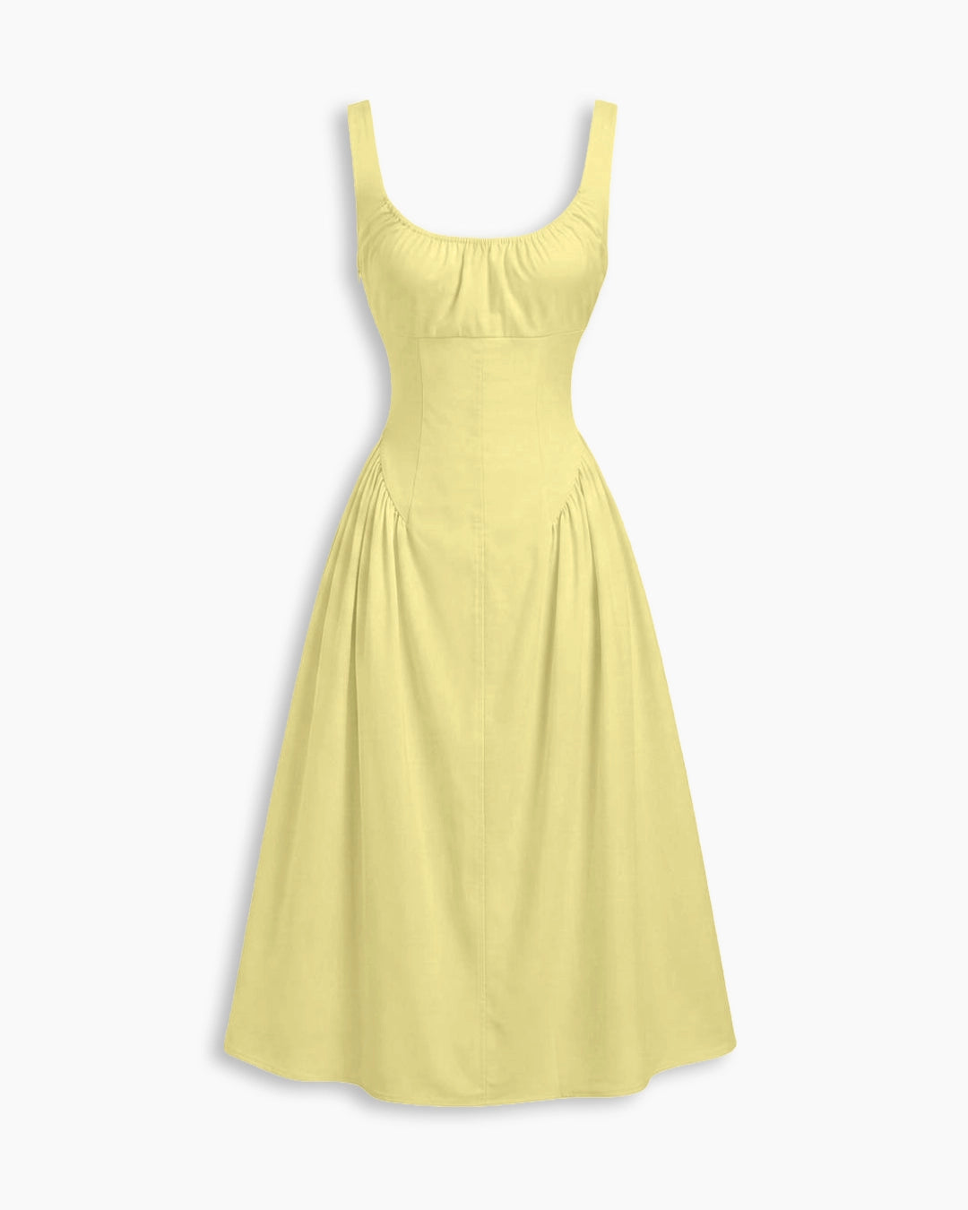 Scoop Neckline A-line Midi Dress in Butter Yellow