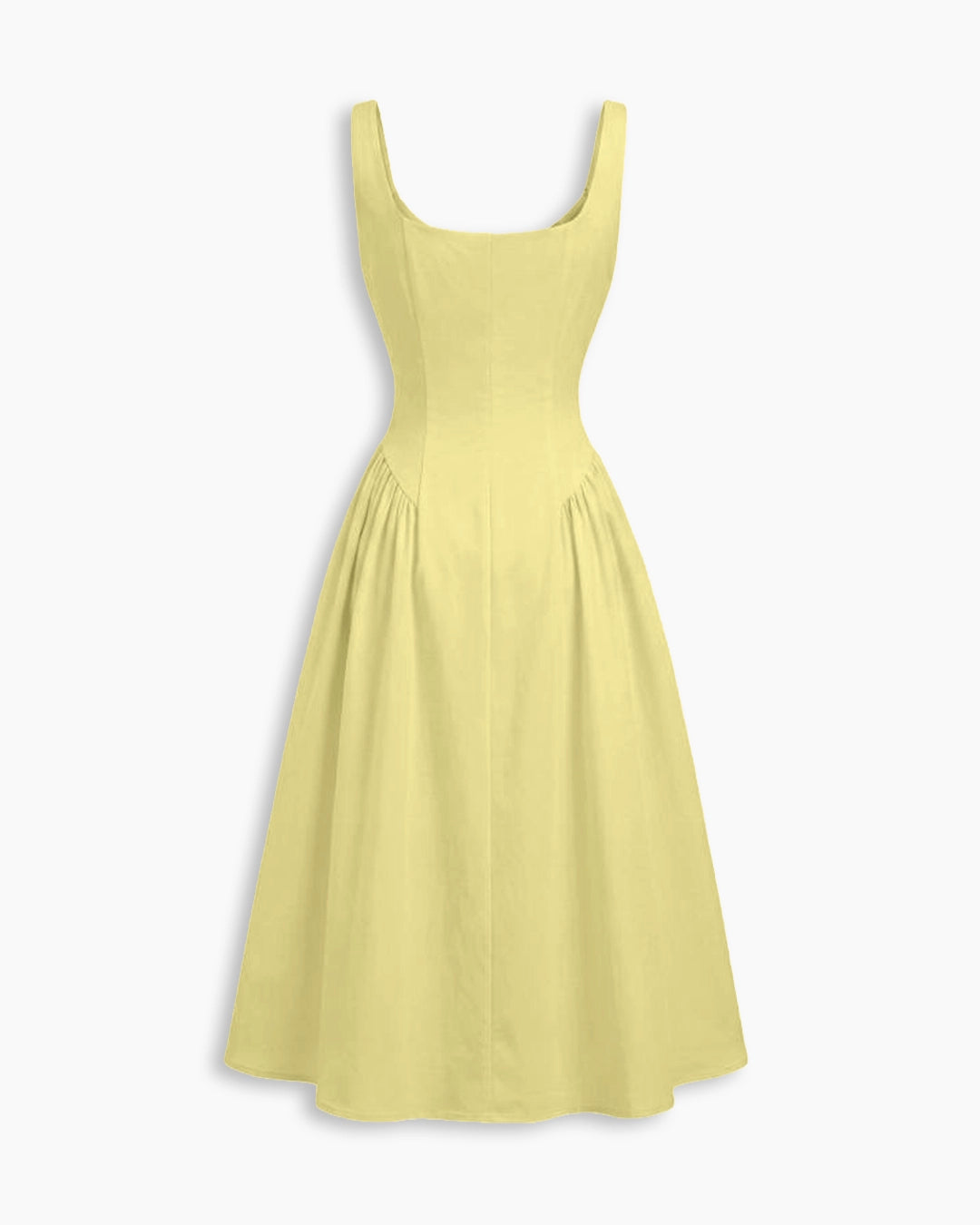 Scoop Neckline A-line Midi Dress in Butter Yellow