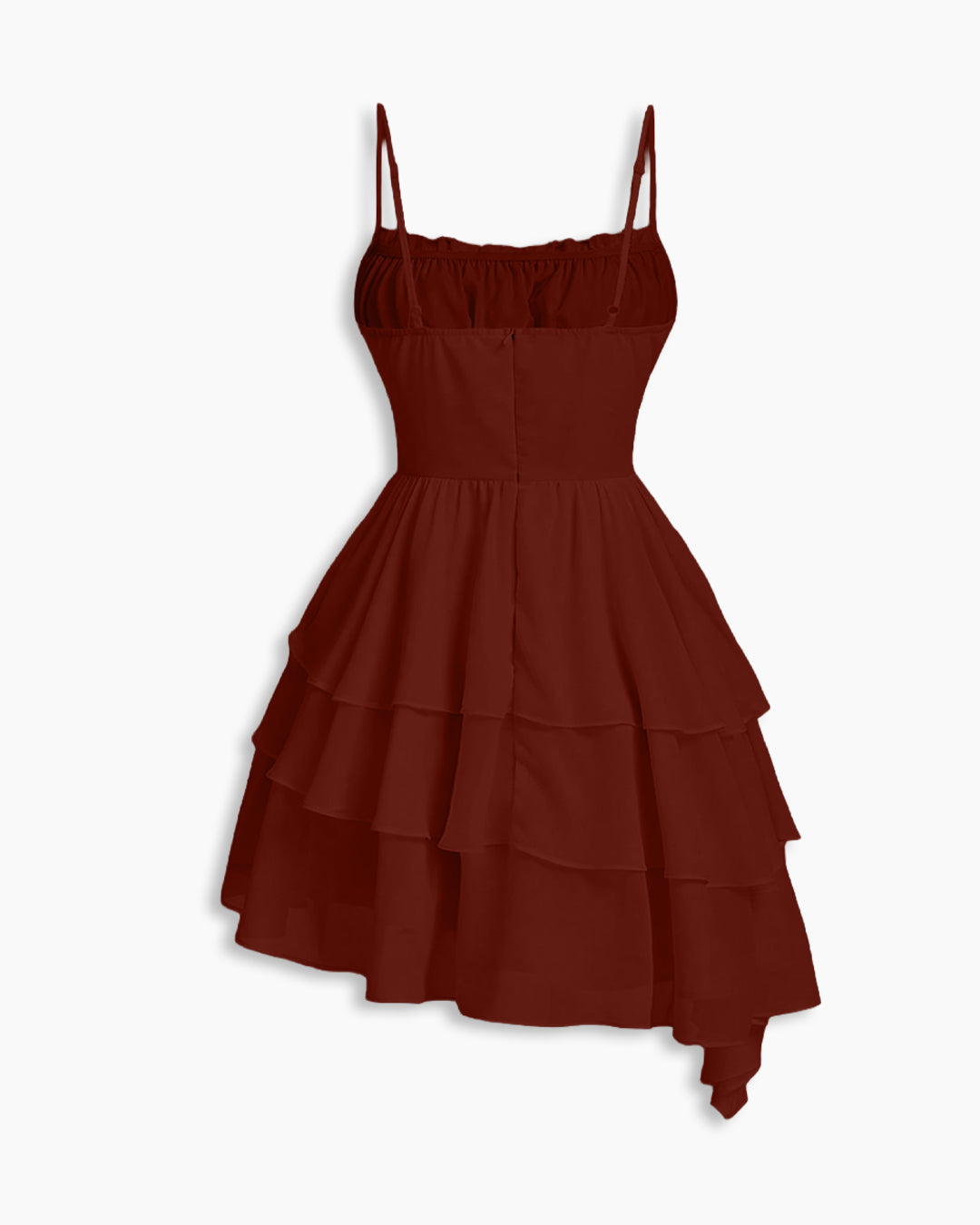 Tiered Sphaghetti Strap Fit and Flare Cami Mini Dress in Merlot