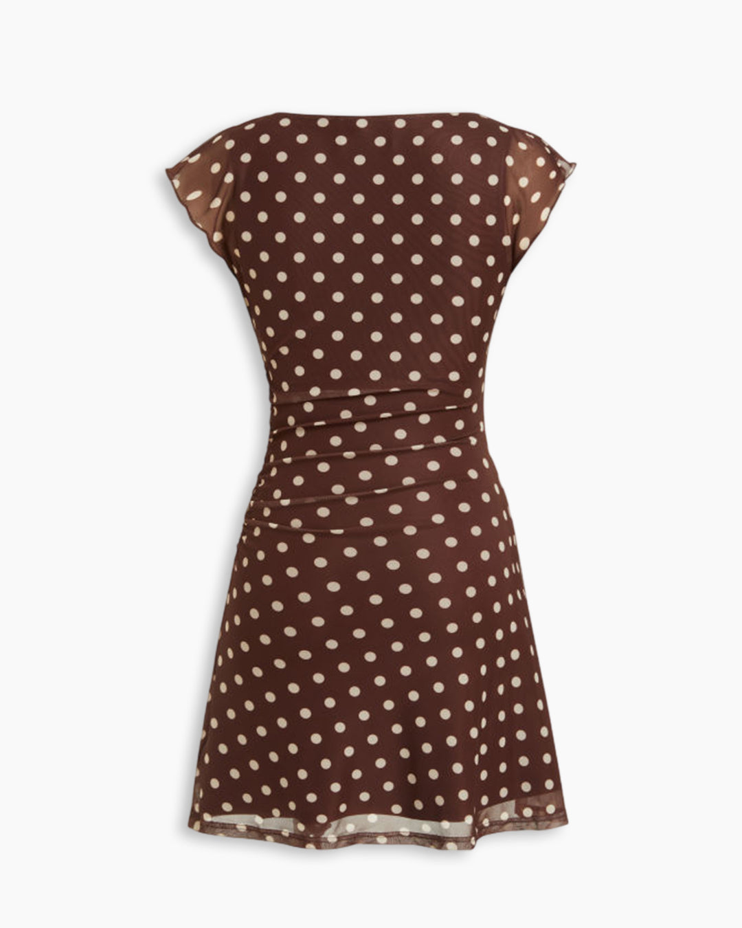 Cap Sleeve Polka Dot Mini Dress in Chocolate Brown