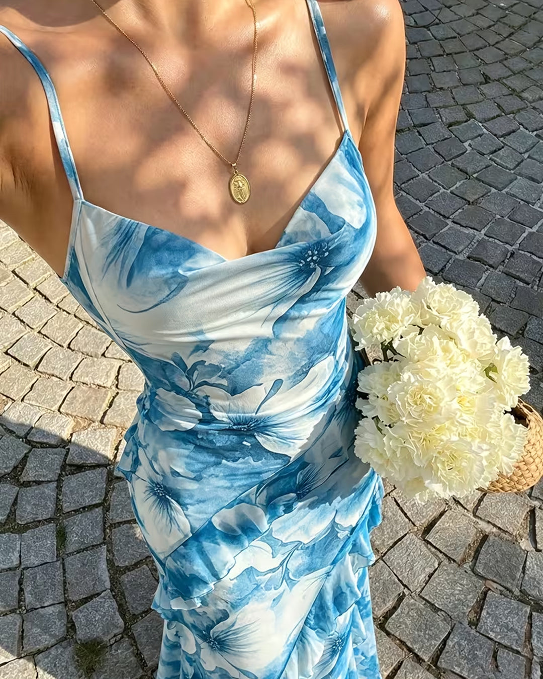 Ruffle Hem Floral Print Maxi Slip Dress