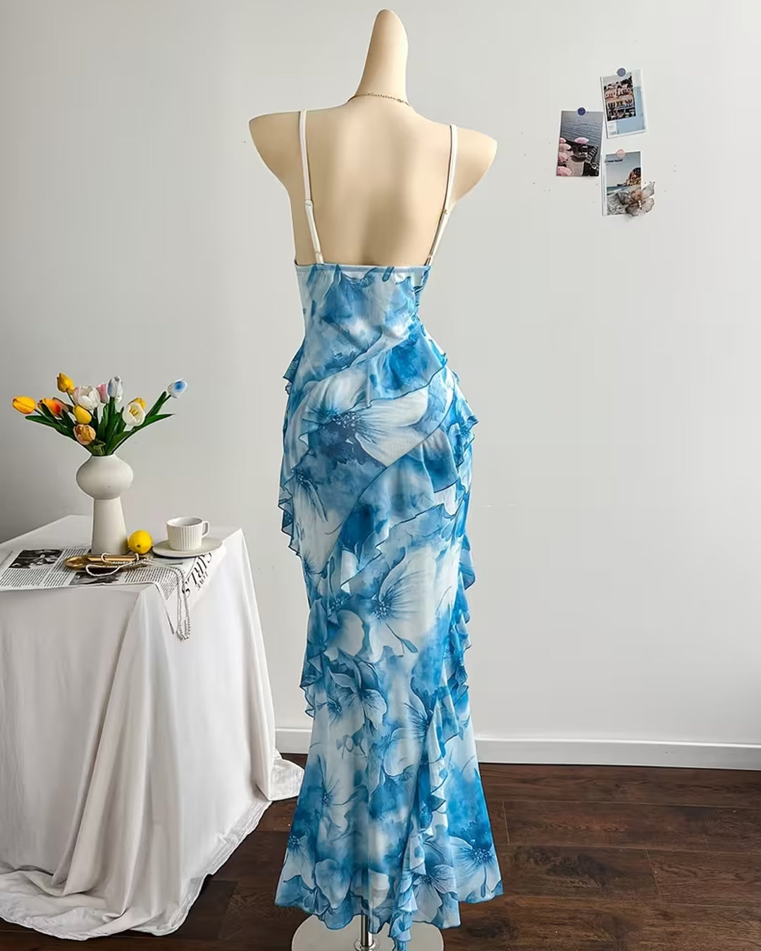 Ruffle Hem Floral Print Maxi Slip Dress