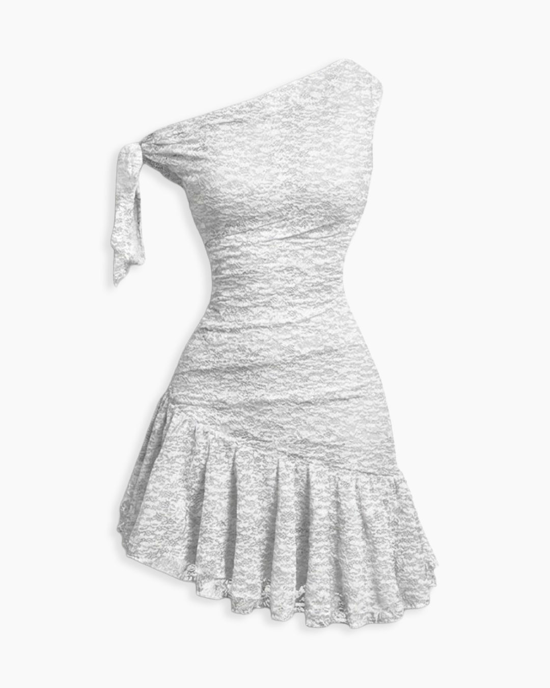 Ruffle Hem Asymmetrical Neck Mini Dress in White