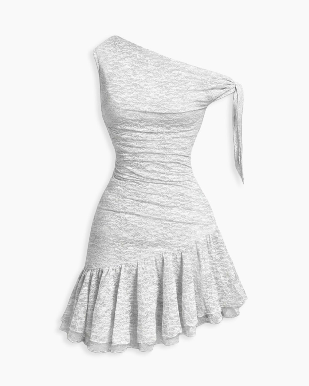 Ruffle Hem Asymmetrical Neck Mini Dress in White