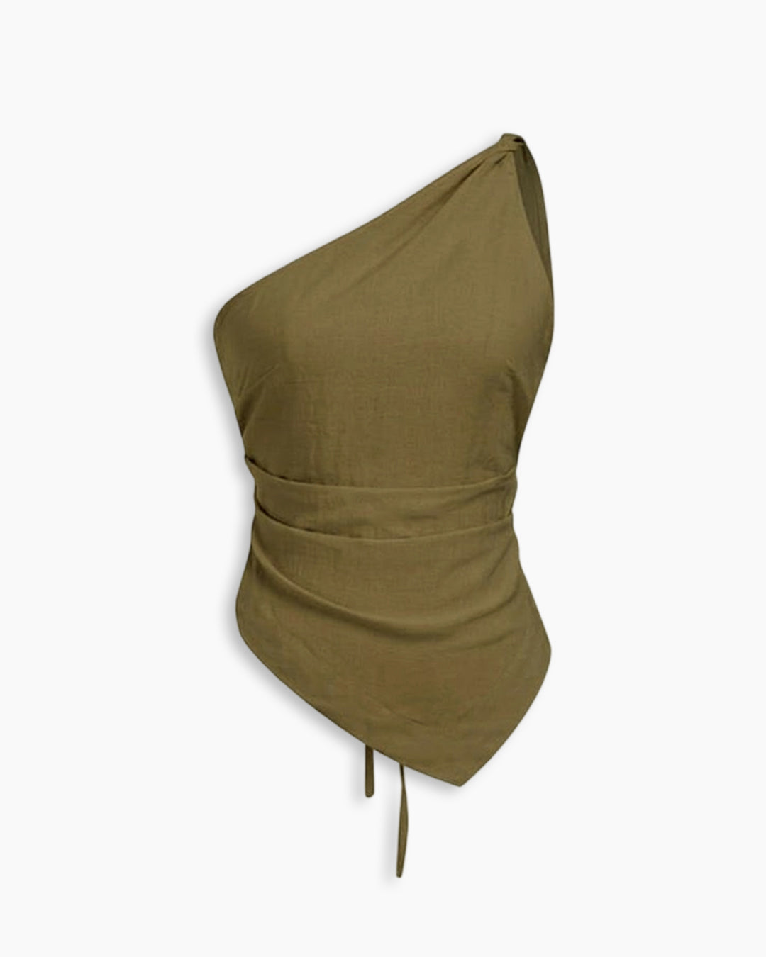 One Shoulder Asymmetrical Hem Solid Top In Olive Green