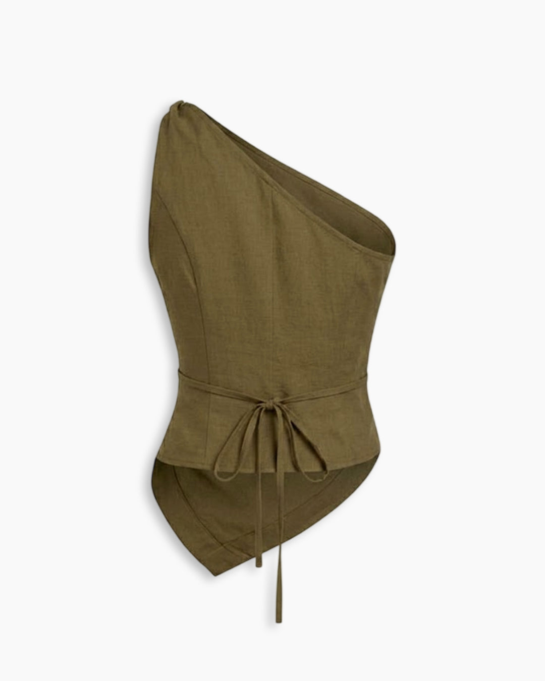 One Shoulder Asymmetrical Hem Solid Top In Olive Green
