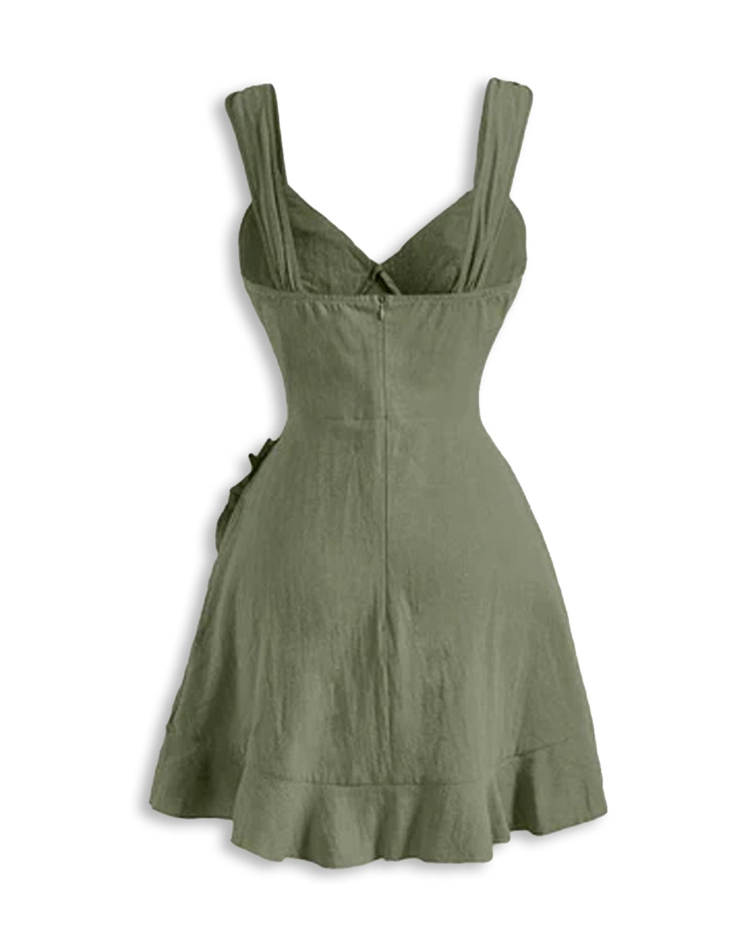 V Neck Tie Strap Ruffle Hem Mini Dress Curve & Plus In Sage Green