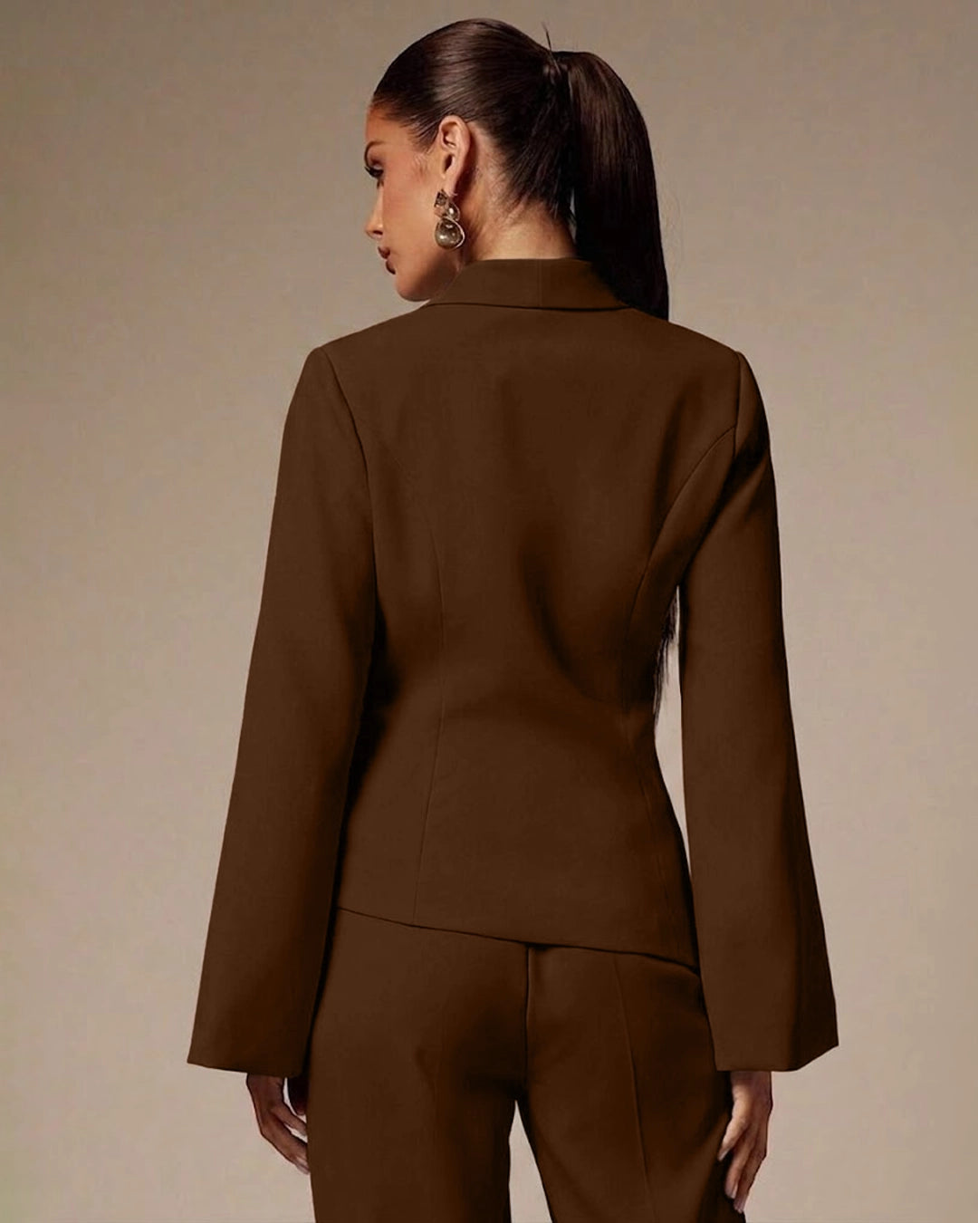 Wrap Front Tie Waist Full Sleeve Waistcoat in Chocolate Brown