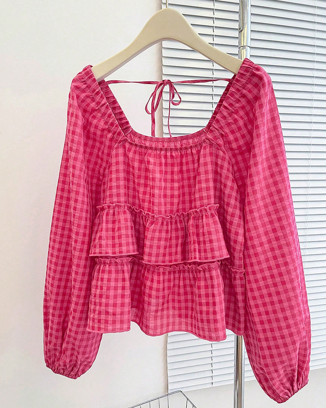 Full Sleeve Tiered Flare Top in Hot Pink