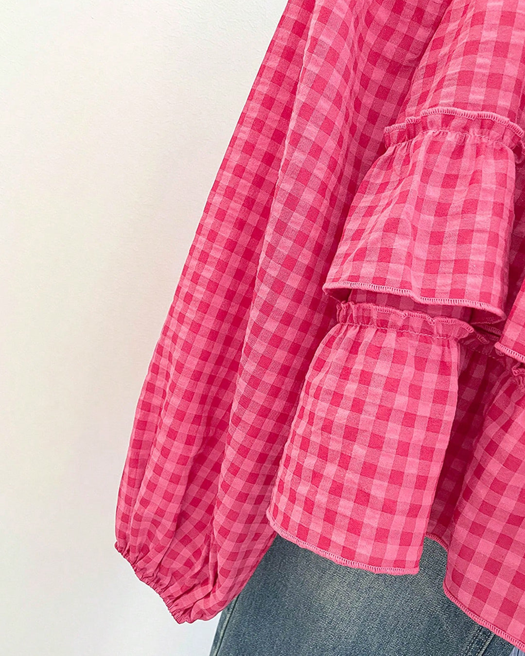 Full Sleeve Tiered Flare Top in Hot Pink