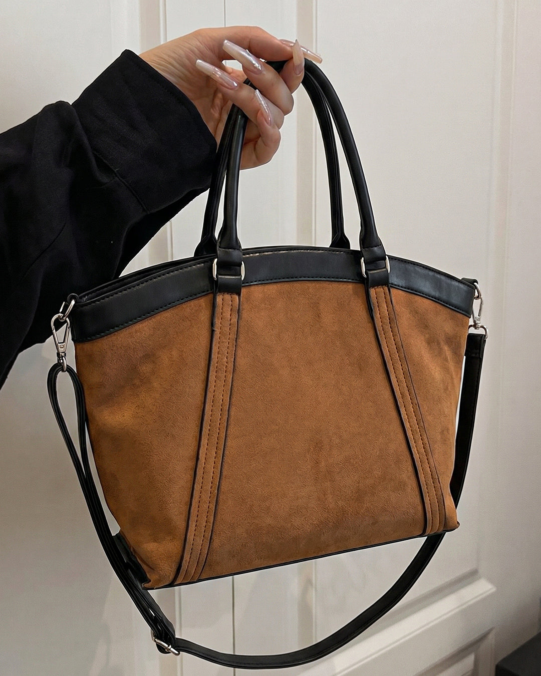Detachable Strap Tote Bag in Rust Brown