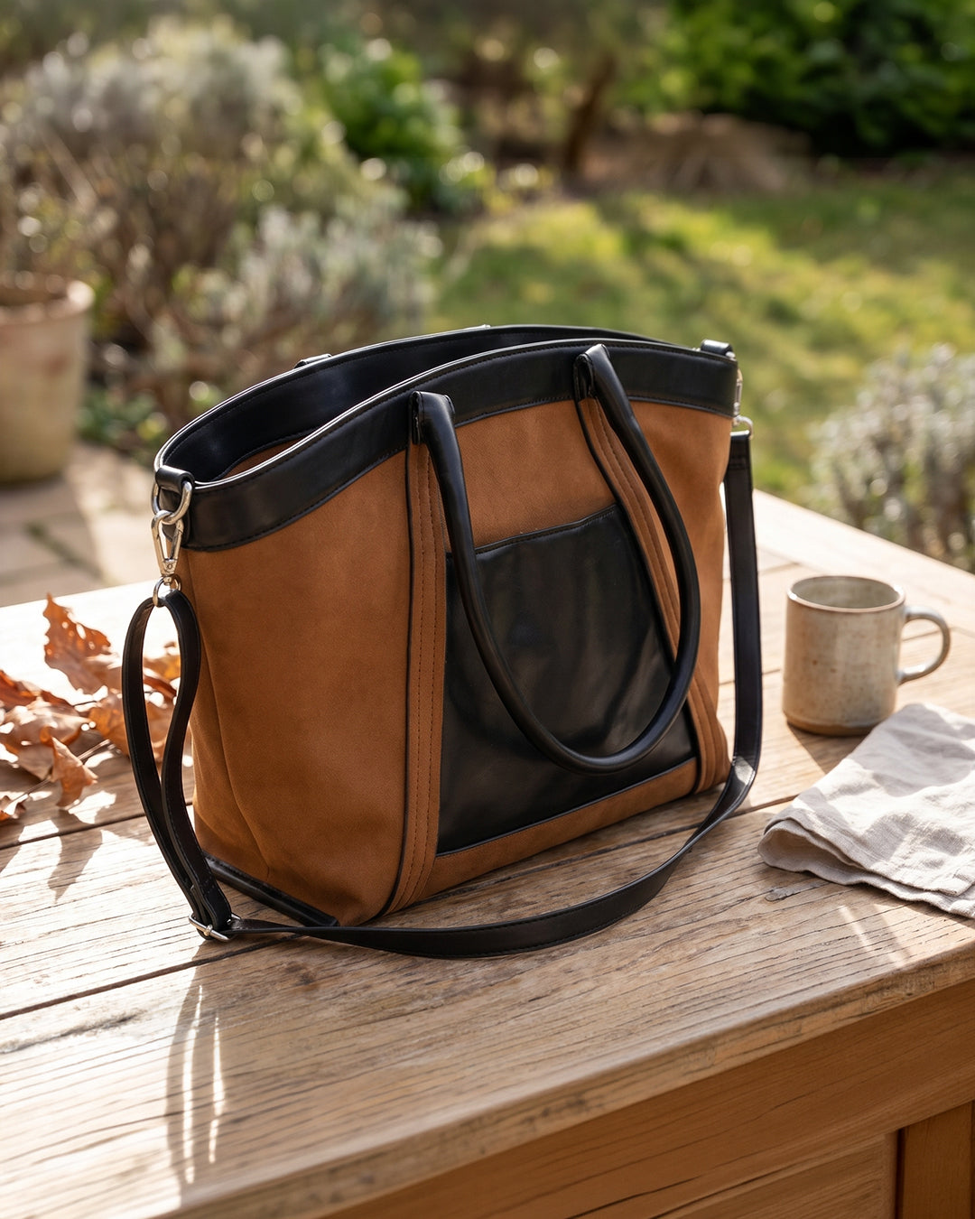 Detachable Strap Tote Bag in Rust Brown