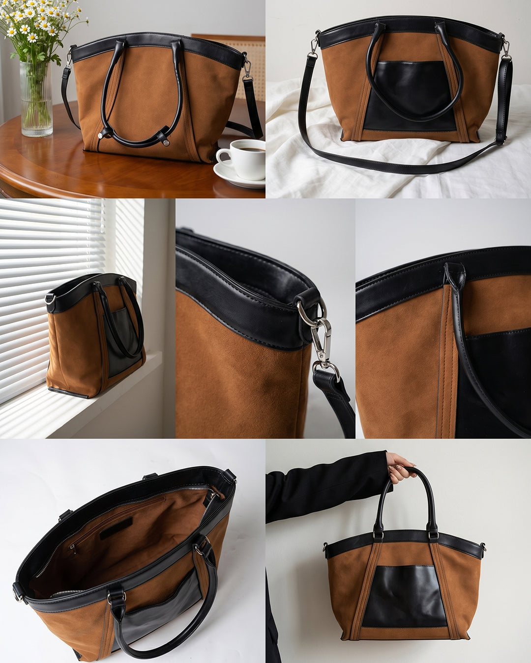 Detachable Strap Tote Bag in Rust Brown