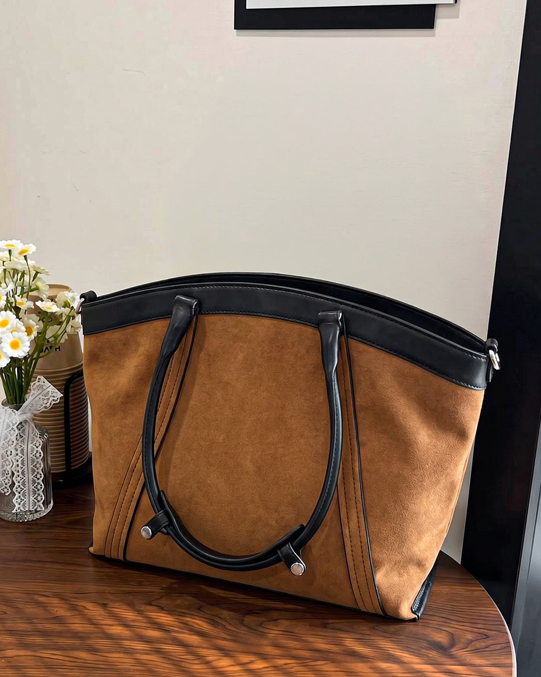 Detachable Strap Tote Bag in Rust Brown