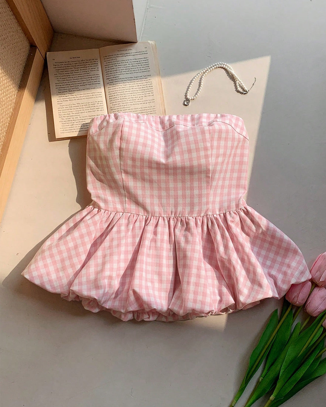 Strapless Fit & Flare Striped Top In Baby Pink