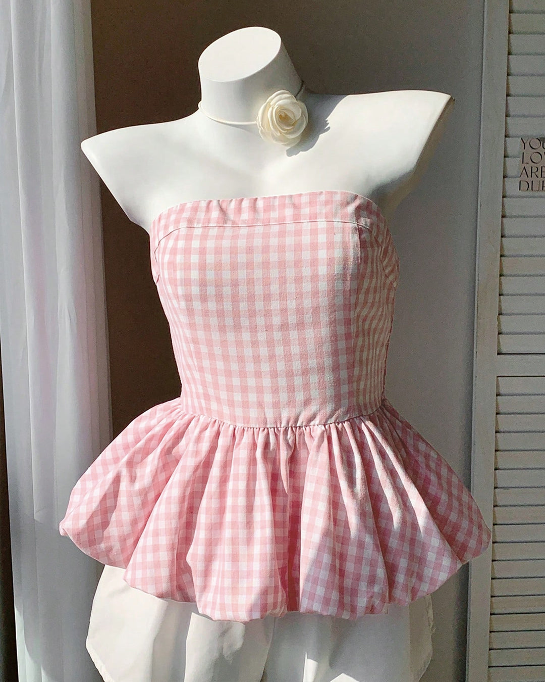 Strapless Fit & Flare Striped Top In Baby Pink