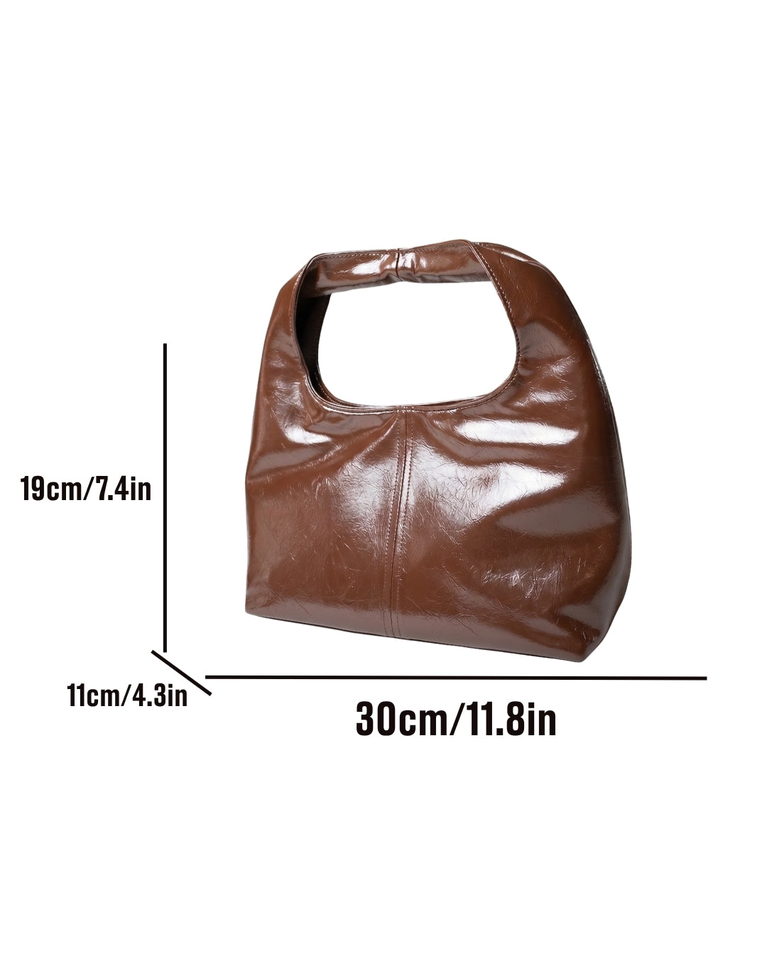 Glossy Finish Hobo Shoulder Bag in Espresso Brown